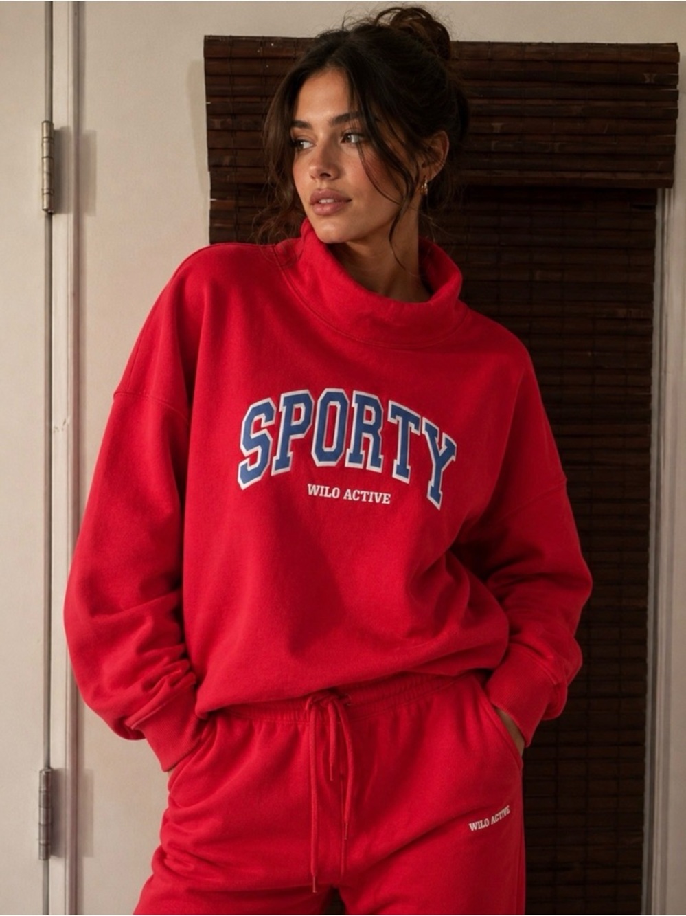 WILO THE LABEL NWOT 2 pc Set Funnel Sweatshirt and Shorts Red Sporty Graphic S